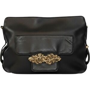 Tommy Bahama Crossbody Bag Black Leather Embroidered Gold Tone‎ Embellish Boho